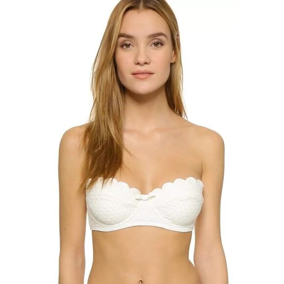 Pale Yellow Kate Spade swim top scalloped polka dots size L - Picture 1 of 8